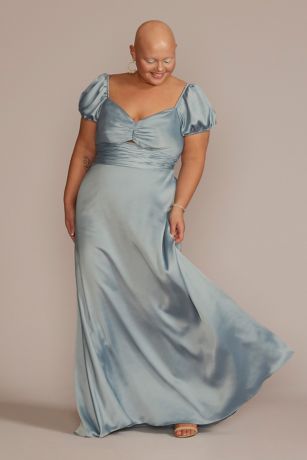 Plus Size Puff Sleeve Satin Gown ...